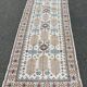 Long Persian rug in knotted wool, burgundy blue, flowers, handmade 300x90