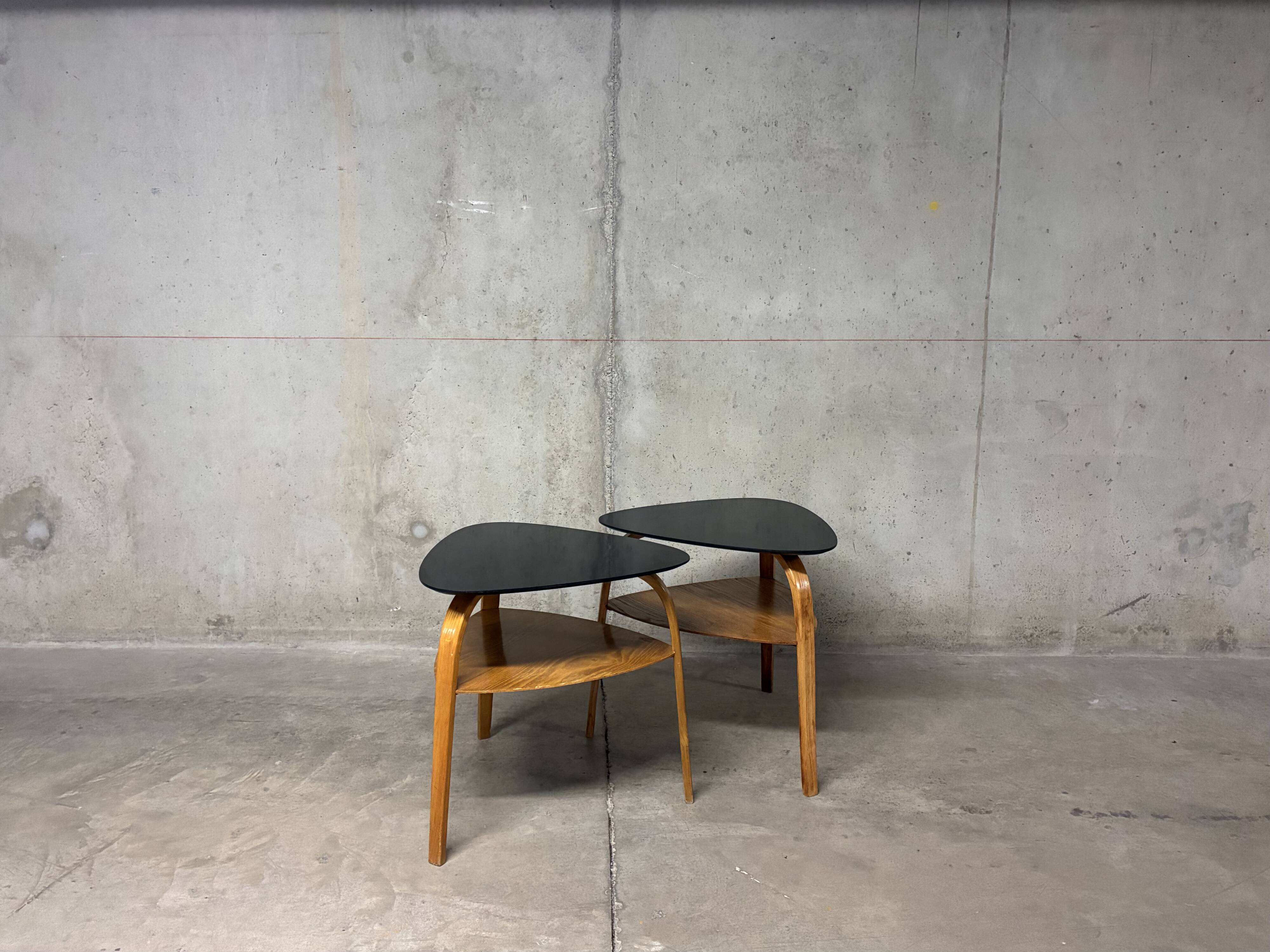 Set of 2 vintage 1960s tripod mediator coffee tables by Steiner.