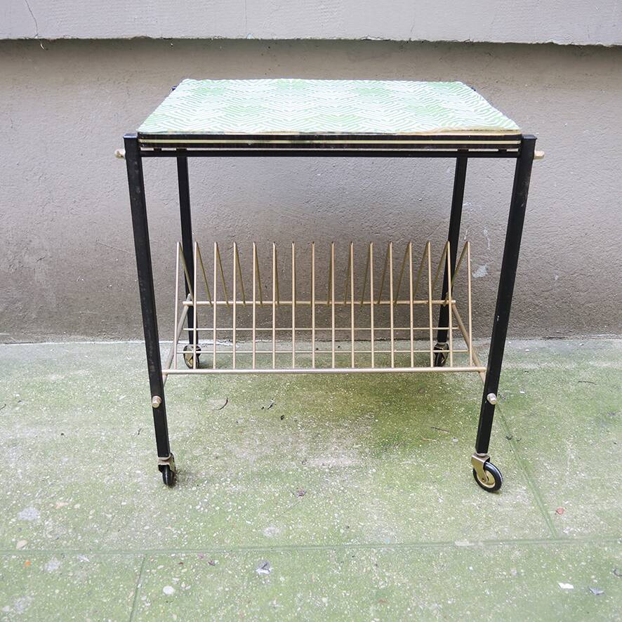 Old vinyl record cabinet on wheels