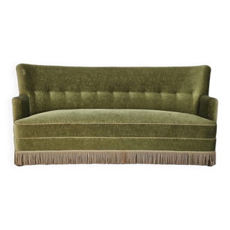 1970s, Danish 3-seater "Banana" sofa, original green velour.