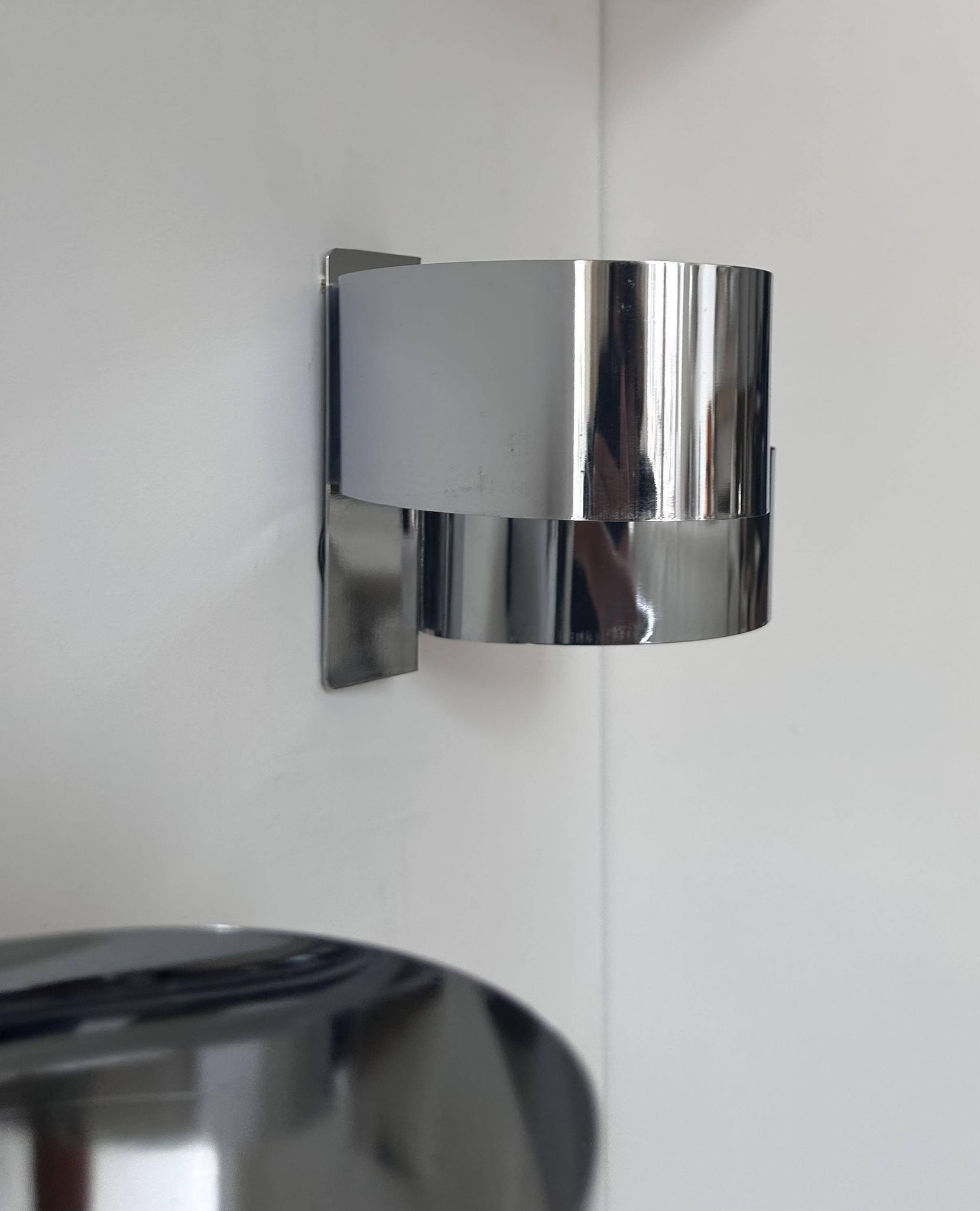 Pair of vintage wall lights, chrome metal, France 1970