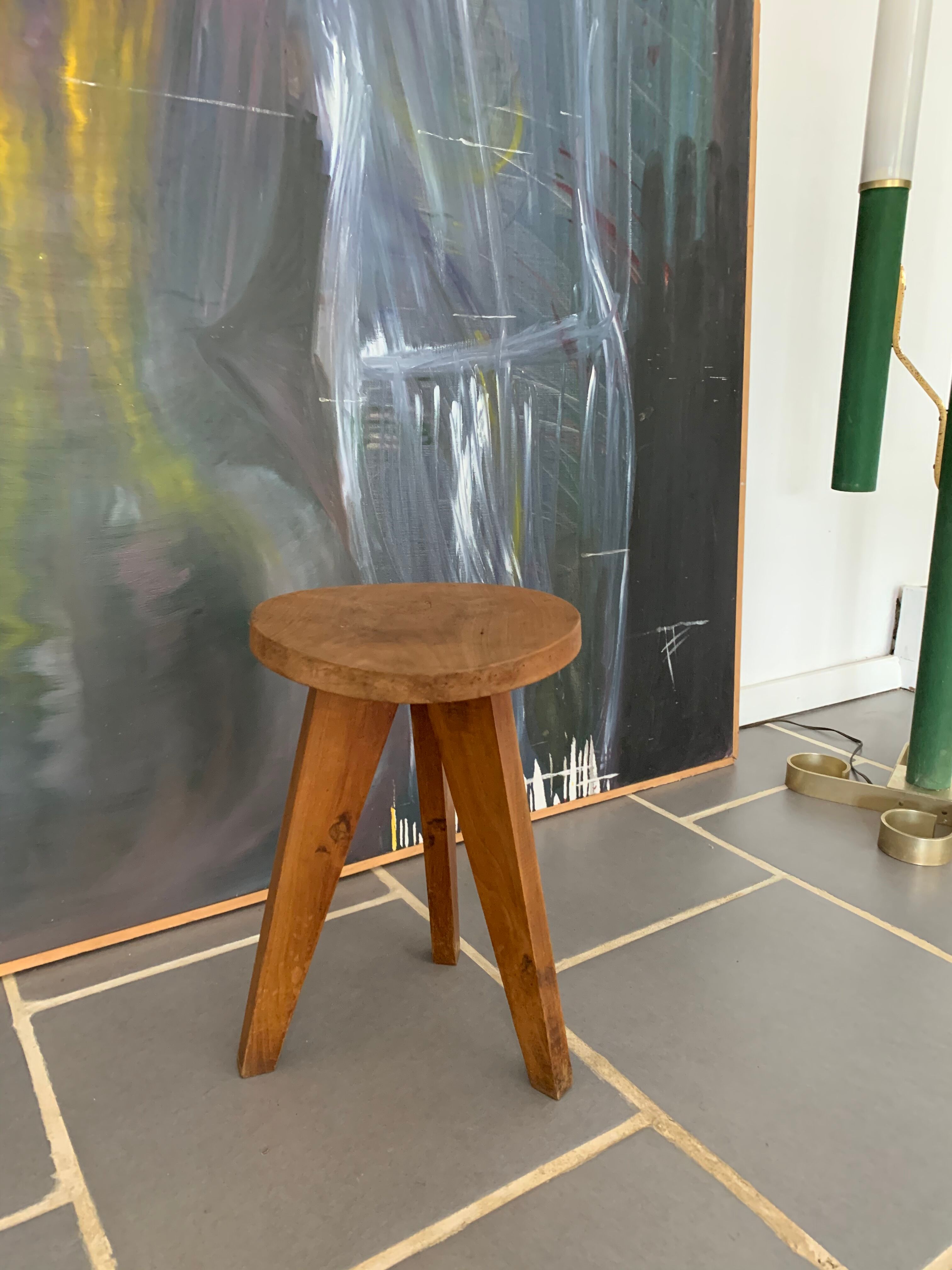 Vintage raw wood tripod stool