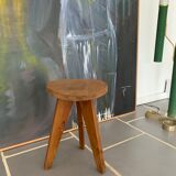 Vintage raw wood tripod stool
