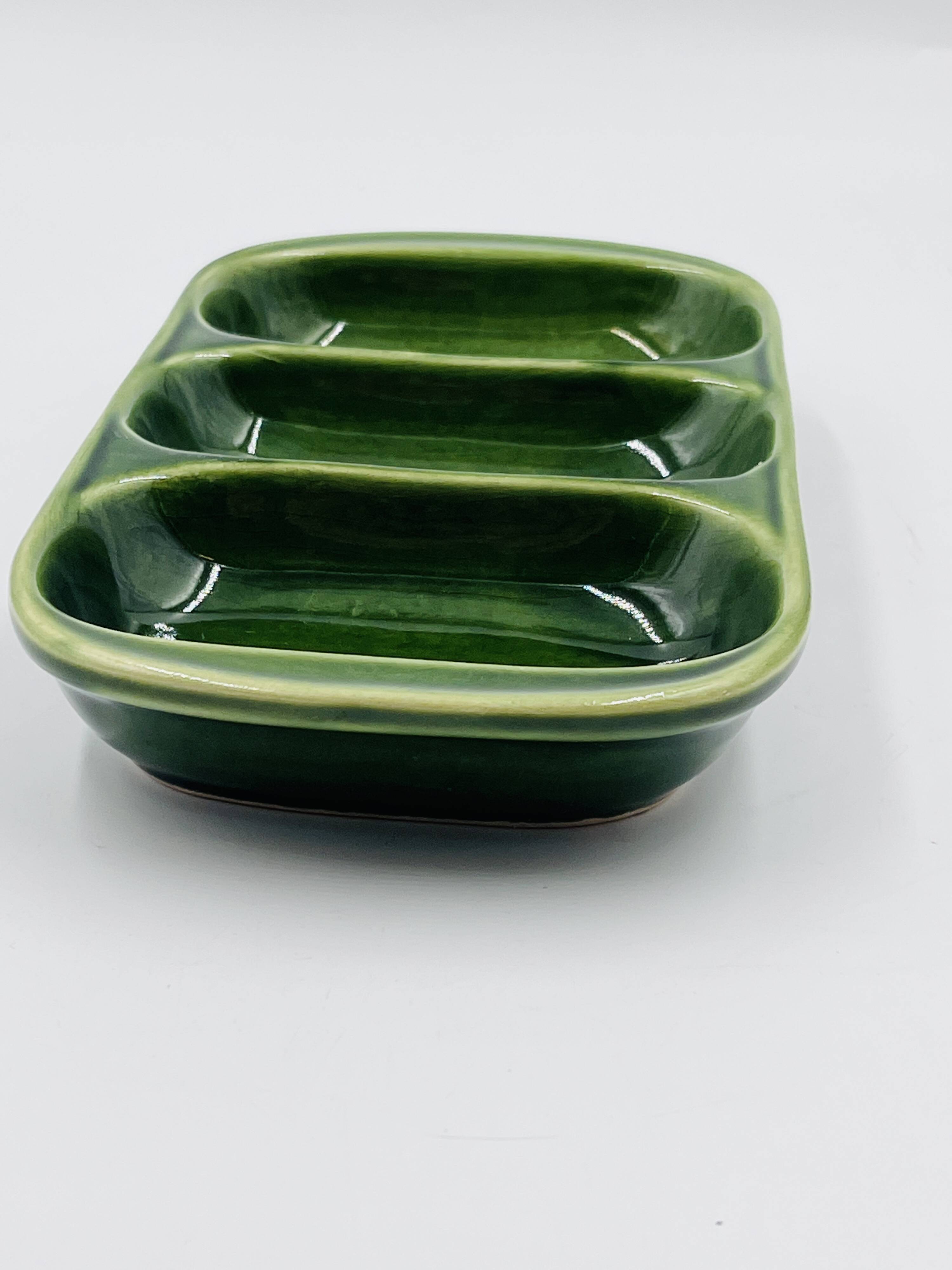 Vintage green ceramic aperitif plate from the 1970s.
