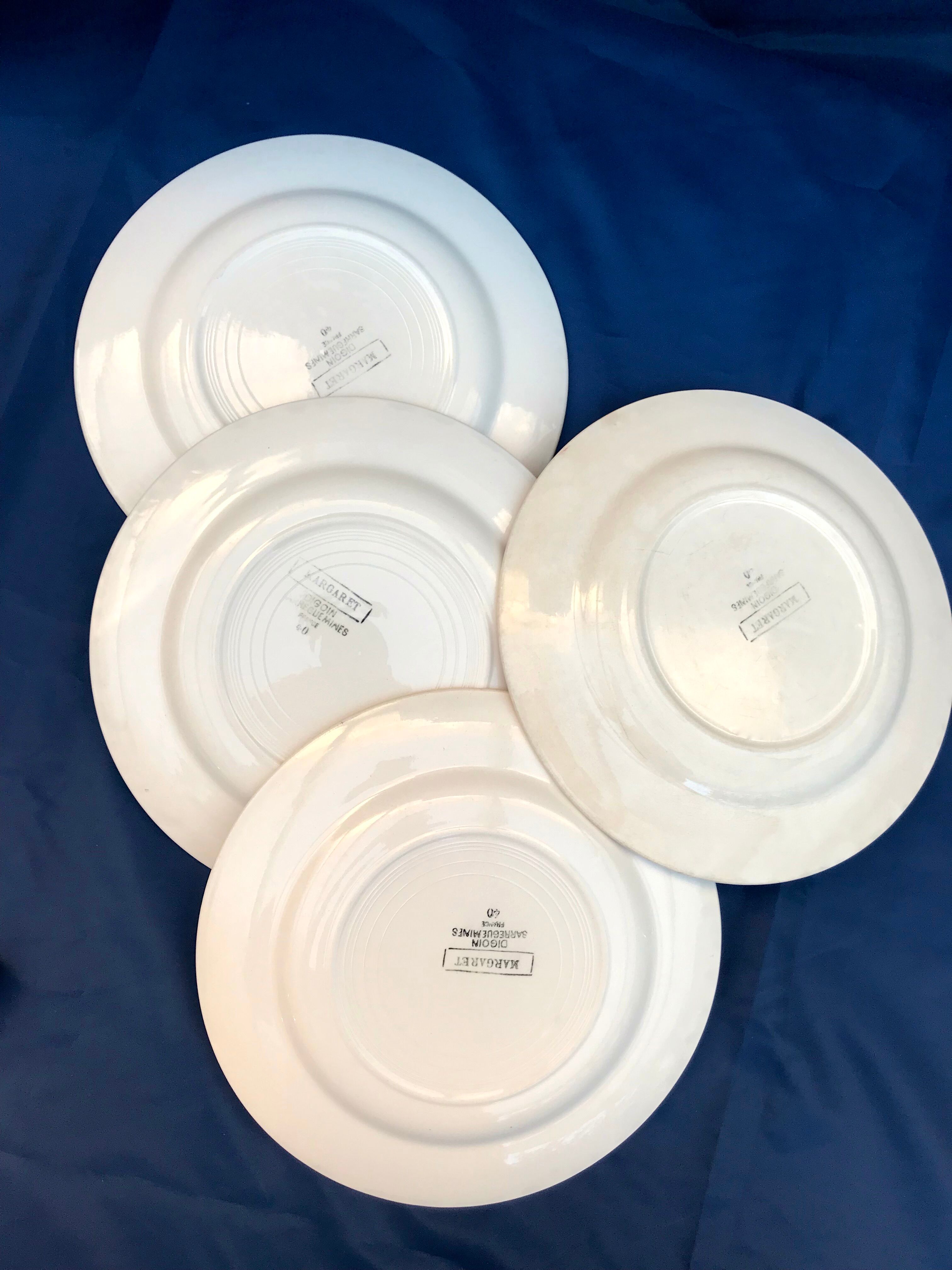 Plates Digoin Sarreguemines fleuries 19th century series Margaret pink flowers