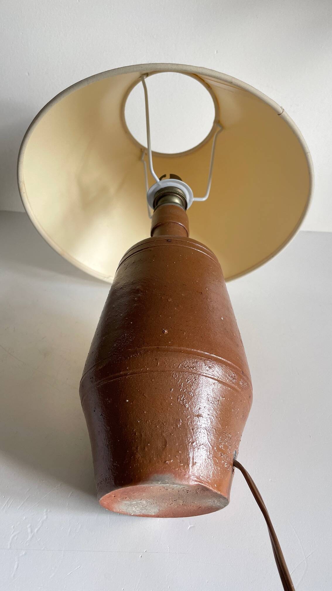 Vintage glazed stoneware lamp from Portugal.