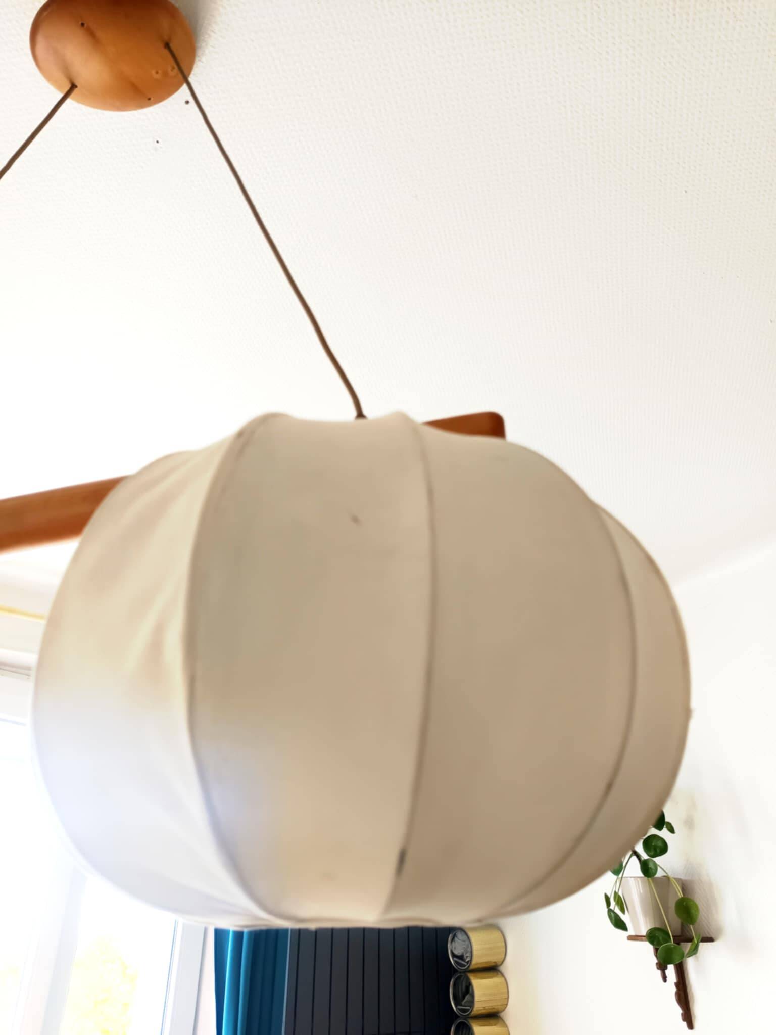 Vintage Scandinavian pendant light, wood and fabric
