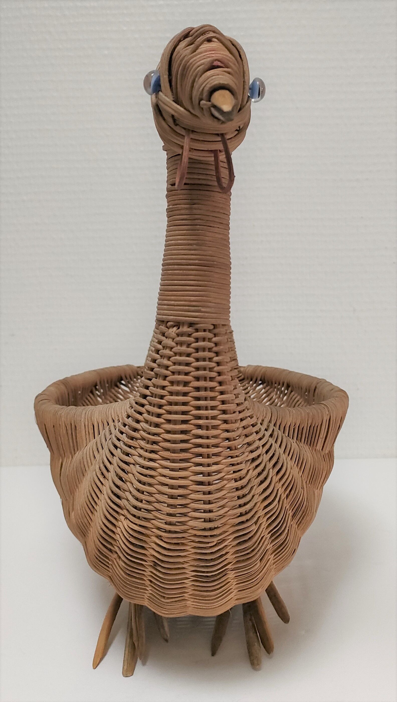 Zoomorphic basket bird, wicker braided vintage