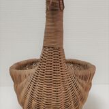 Zoomorphic basket bird, wicker braided vintage