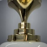 1930s Art Deco Brass and Opaline Glass Flush Mount, Czech