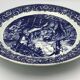 Blue enamelled earthenware wall dish with peasant scene decor Boch La Louvière