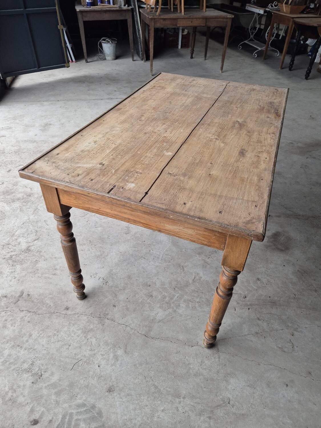 Antique rustic bistro farm table 1900 one drawer - 1m23