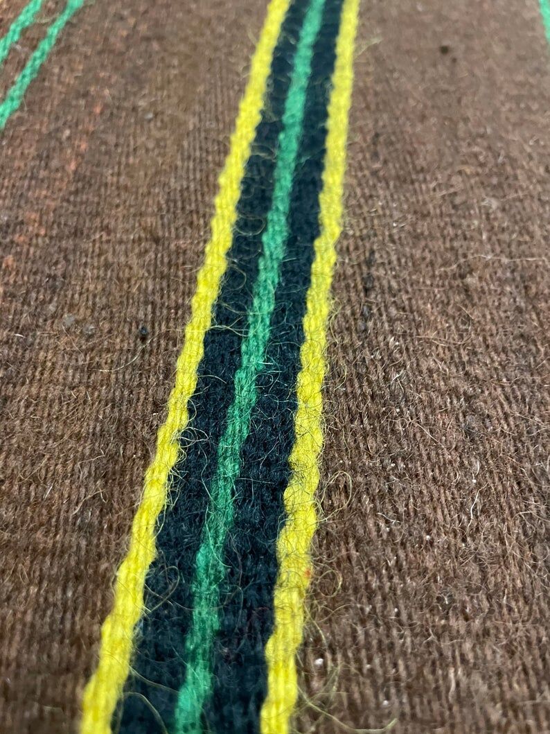 Romanian vintage carpet with stripes, made by hand in wool