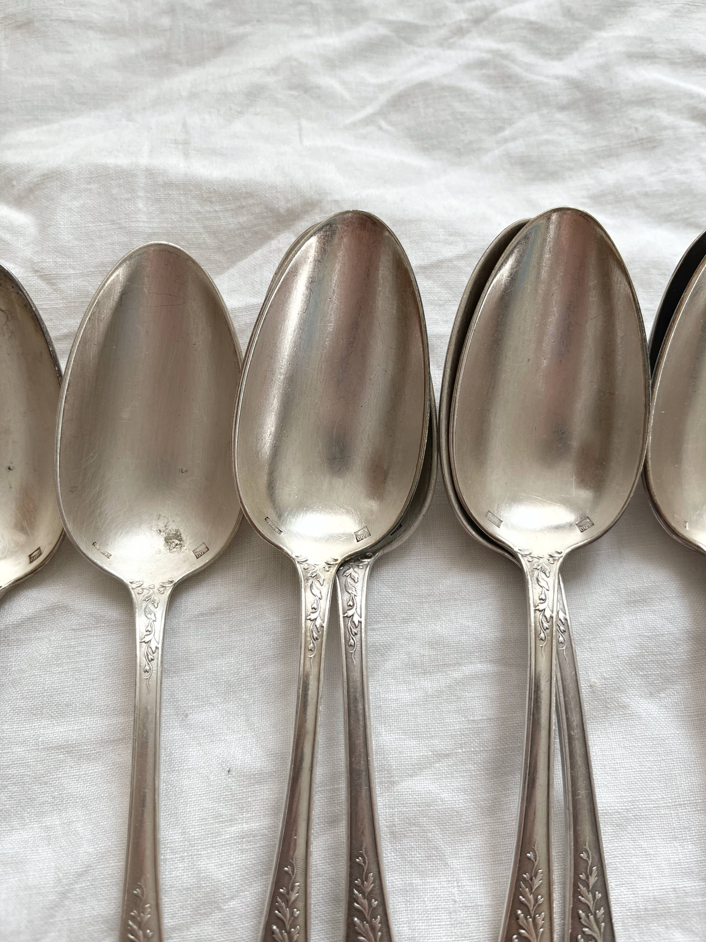 8 silver-plated metal soup spoons SFAM with acanthus and monogram decoration