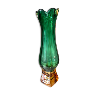 Vase soliflore murano two-tone green and amber