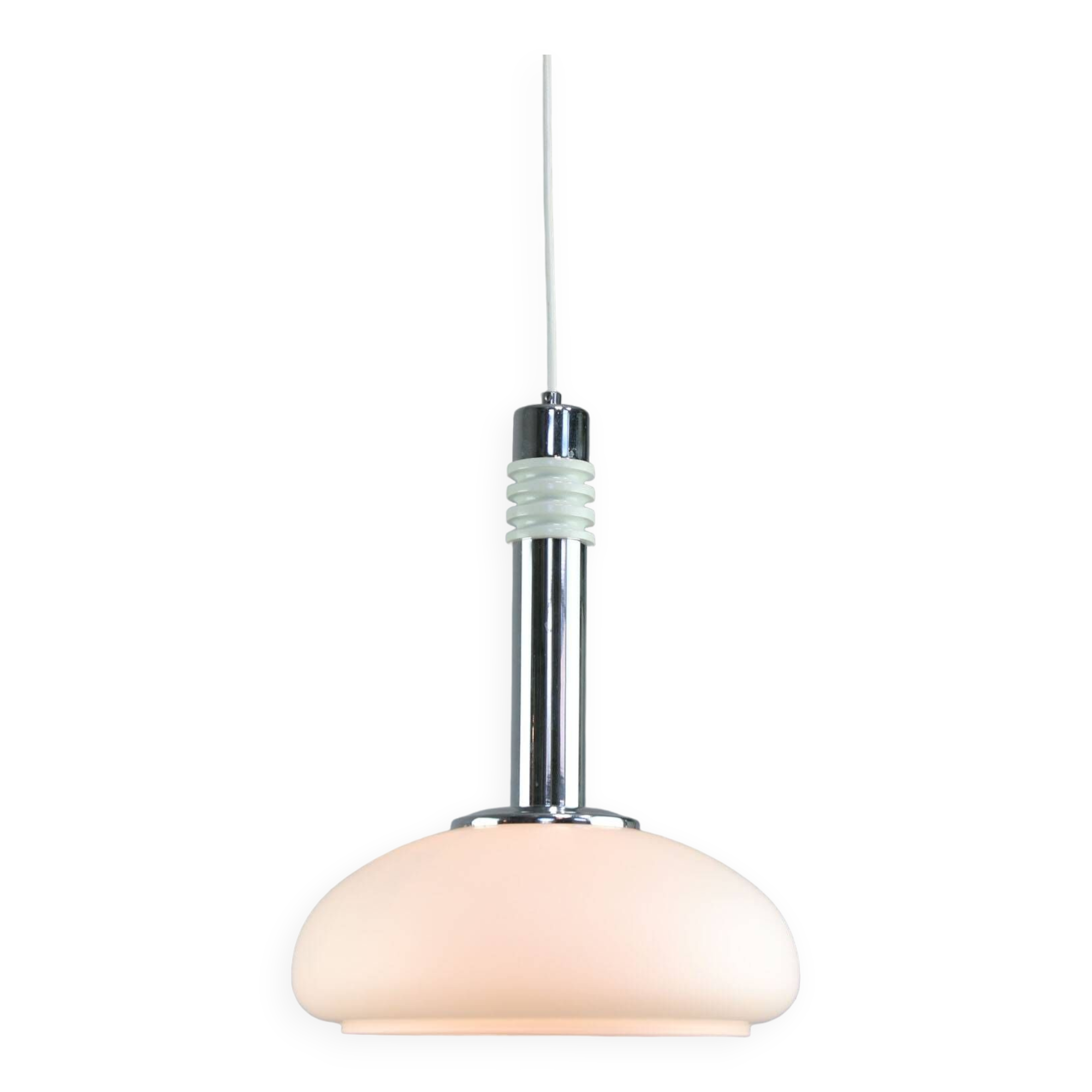 Mid-Century Danish Chrome & Opaline Pendant Lamp, 1960s