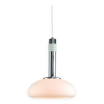 Mid-Century Danish Chrome & Opaline Pendant Lamp, 1960s