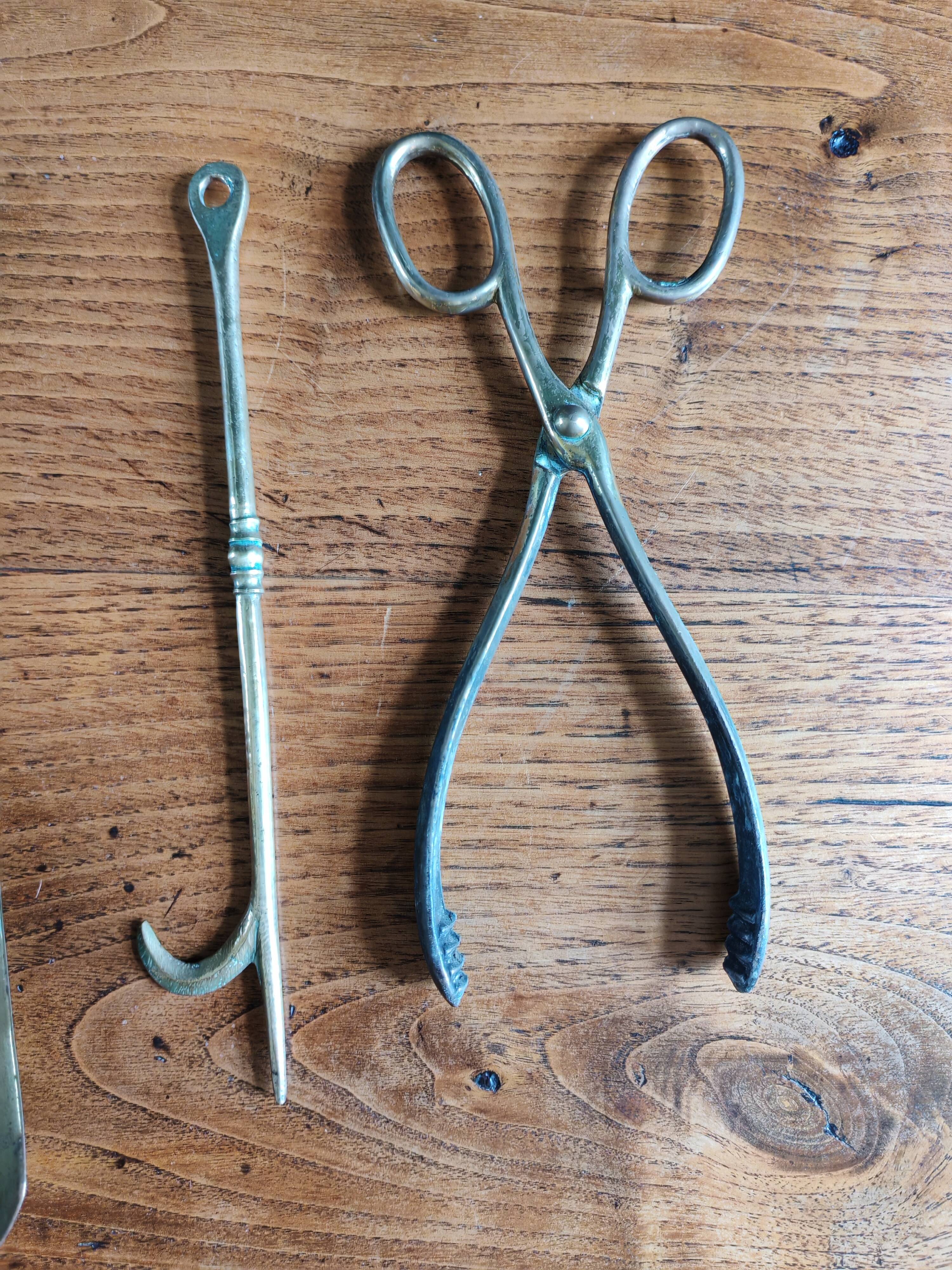 Vintage Brass Fireplace Tools Cat Decor