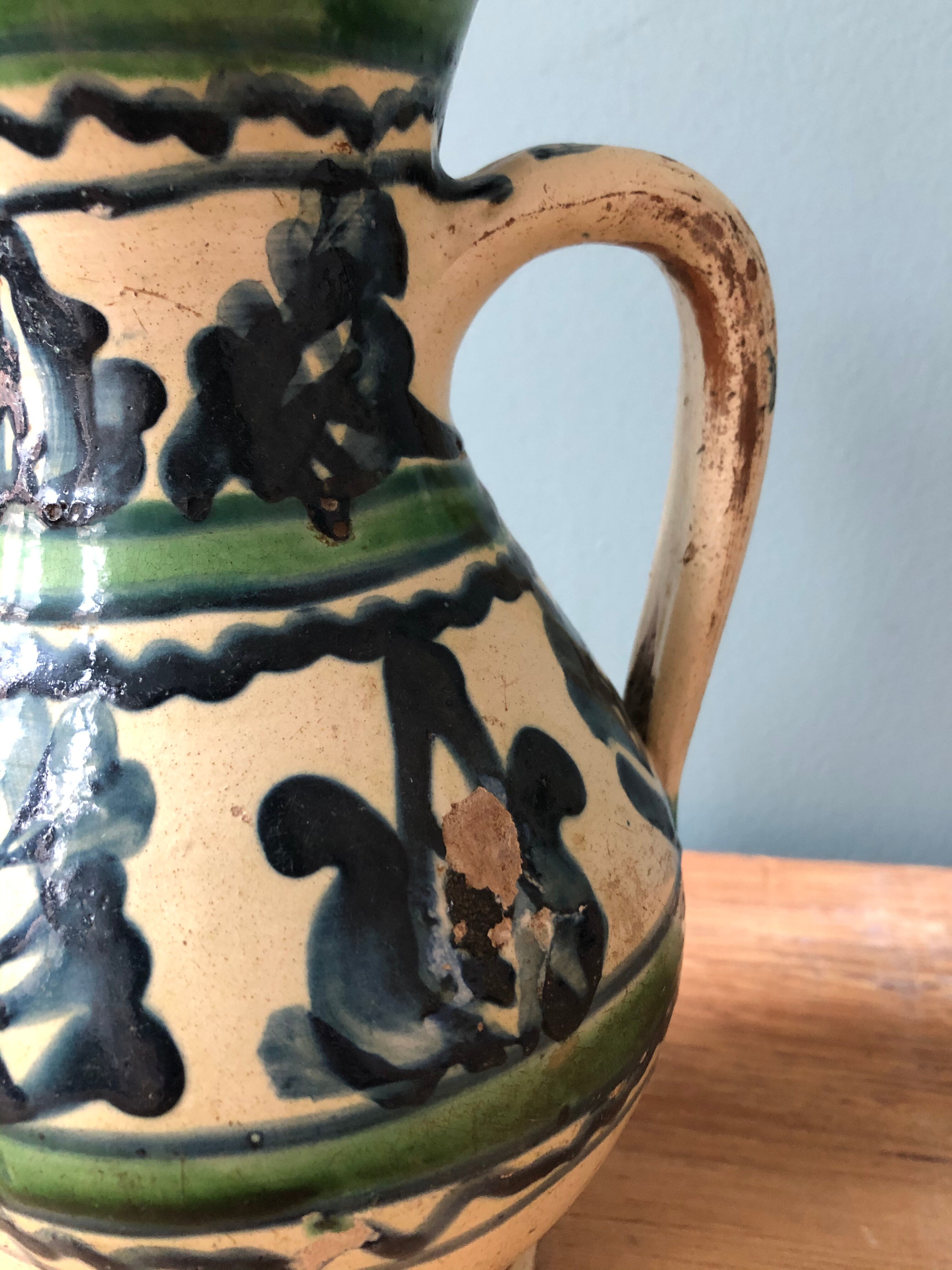 Enamelled terracotta water pitcher