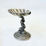 Salière sur pied avec dauphin et coquillage en bronze argenté fin XIXe 1900