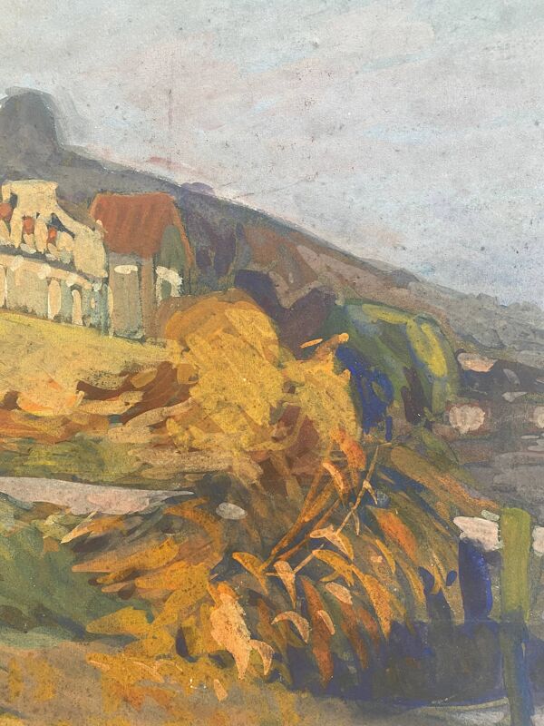 Tableau biface ''l'artiste au travail et paysage'' hsp signée e. bullio (vers 1920)