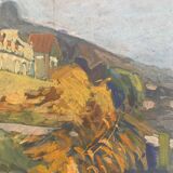 Two-sided painting "The Artist at Work + Landscape" HSP signed E. Bullio (circa 1920)