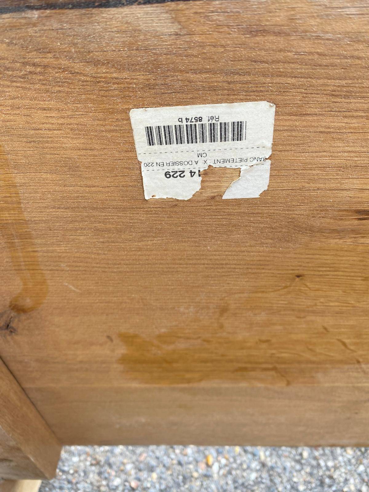 Monastery bench with a 220 cm backrest, renovated in raw solid oak with X legs.