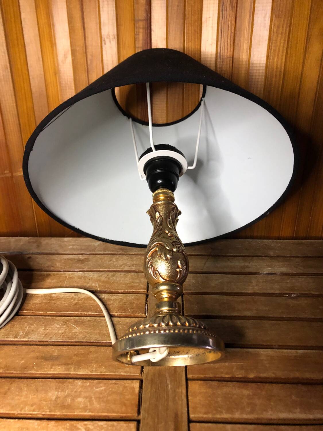 Old gilt bronze lamp + vintage black lampshade