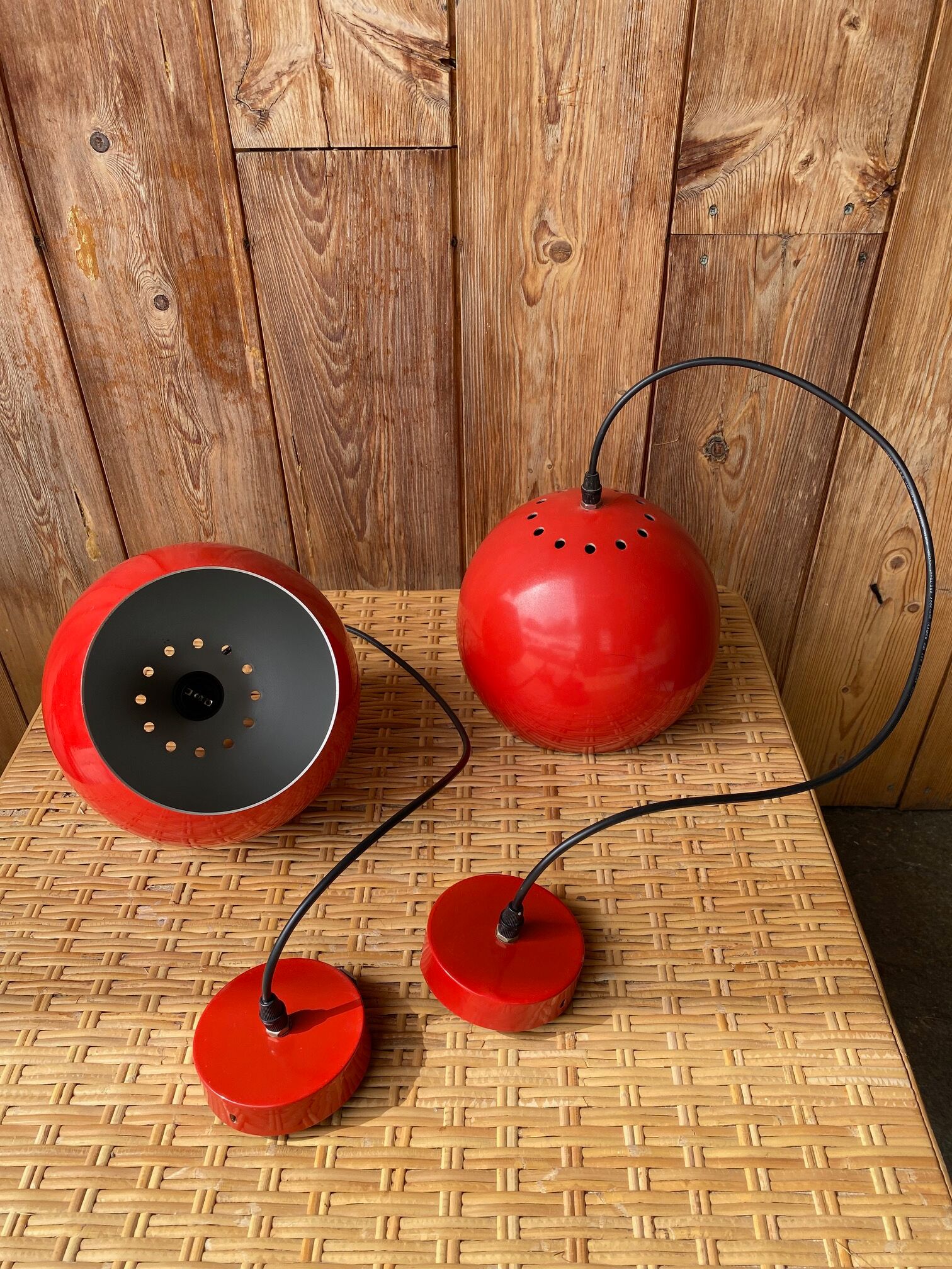 Pair of suspension red ball in metal annes 70
