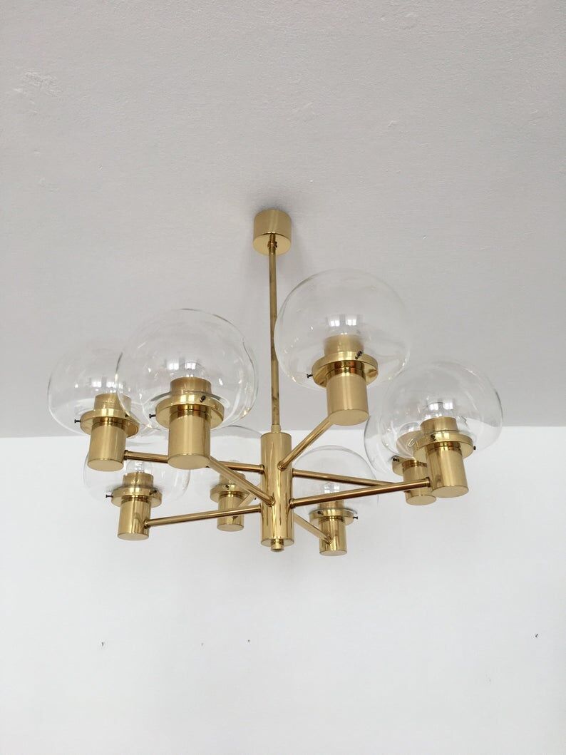 Mid Century Modern brass chandelier by Kaiser Leuchten