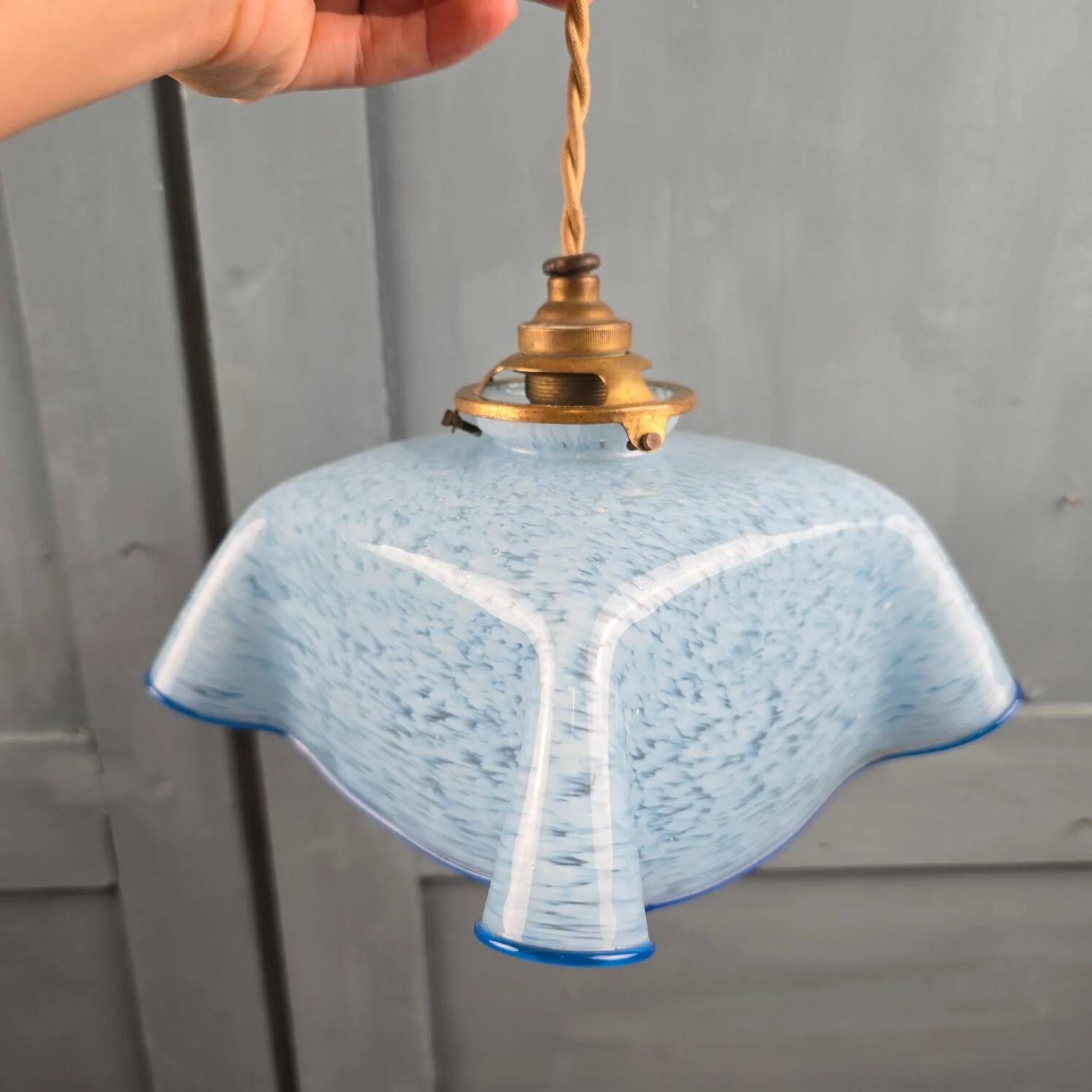 Antique blue speckled glass suspension in the style of Clichy – Draped shape