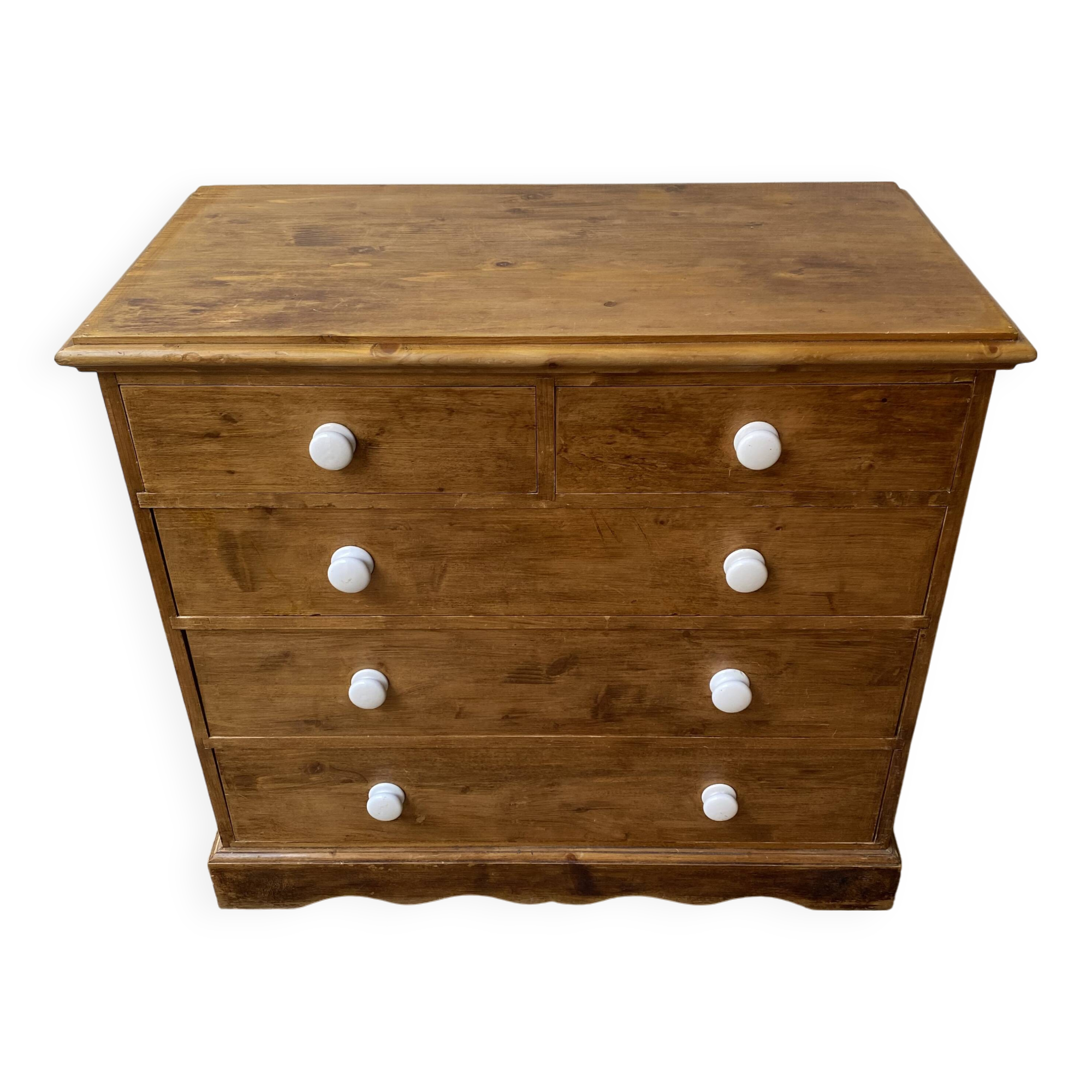 Solid natural pine chest of drawers with 5 drawers