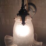 Swan neck wall light in brass, porcelain and glass - mid 20th century