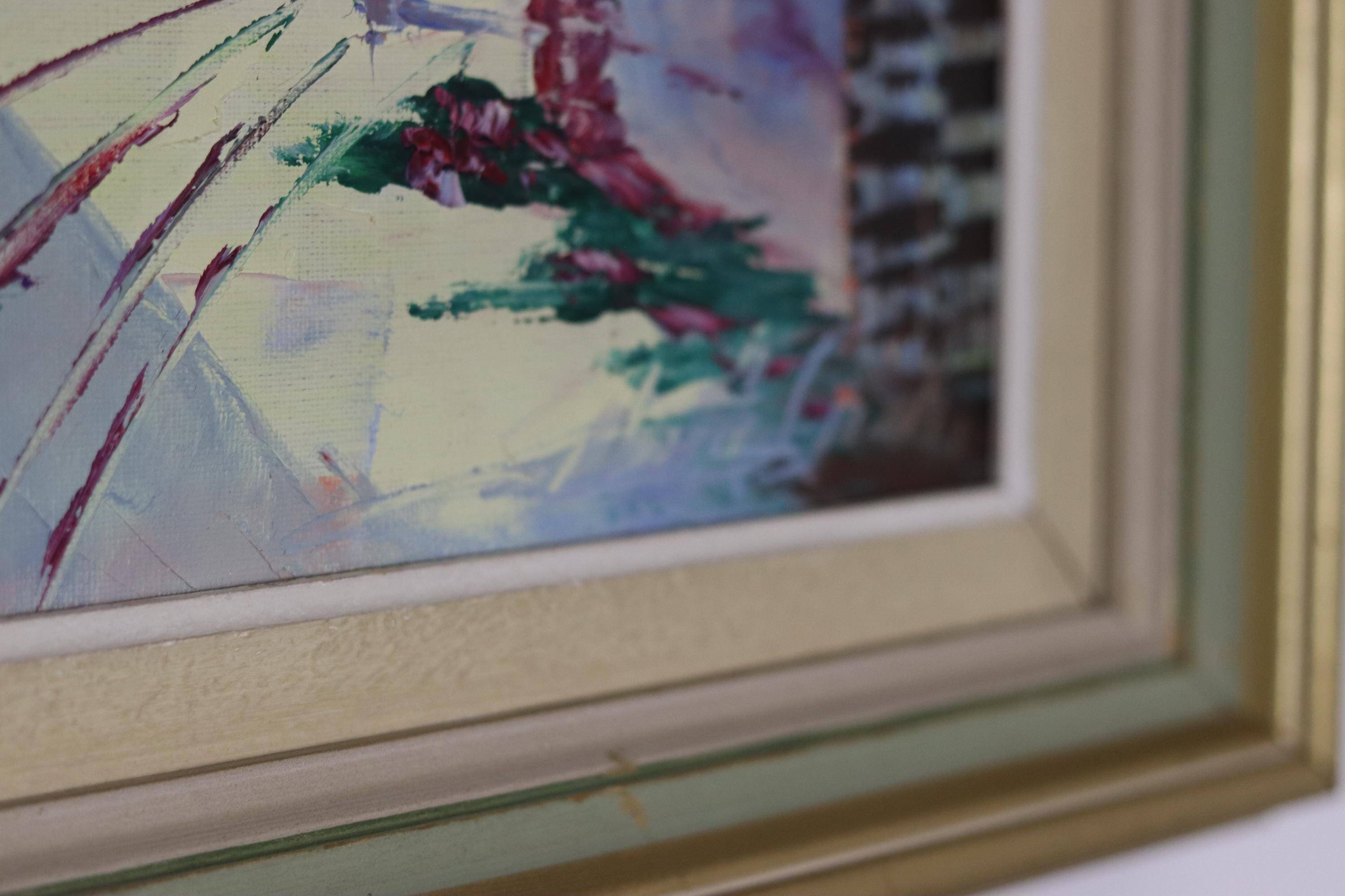 Original 1950s Swedish modernist oil painting on canvas "Street View" by CHARLES SCHÖLANDER.