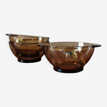 Three pretty vintage 70s Duralex smoked glass bowls