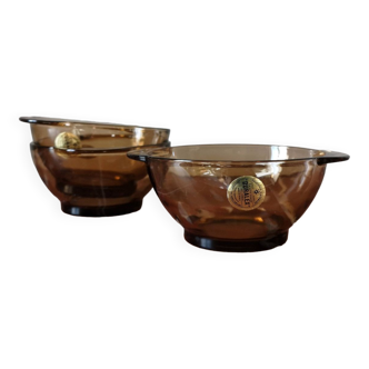 Three pretty vintage 70s Duralex smoked glass bowls