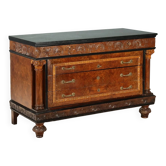 Antique walnut burl commode with marble top, Italy, 20th century.