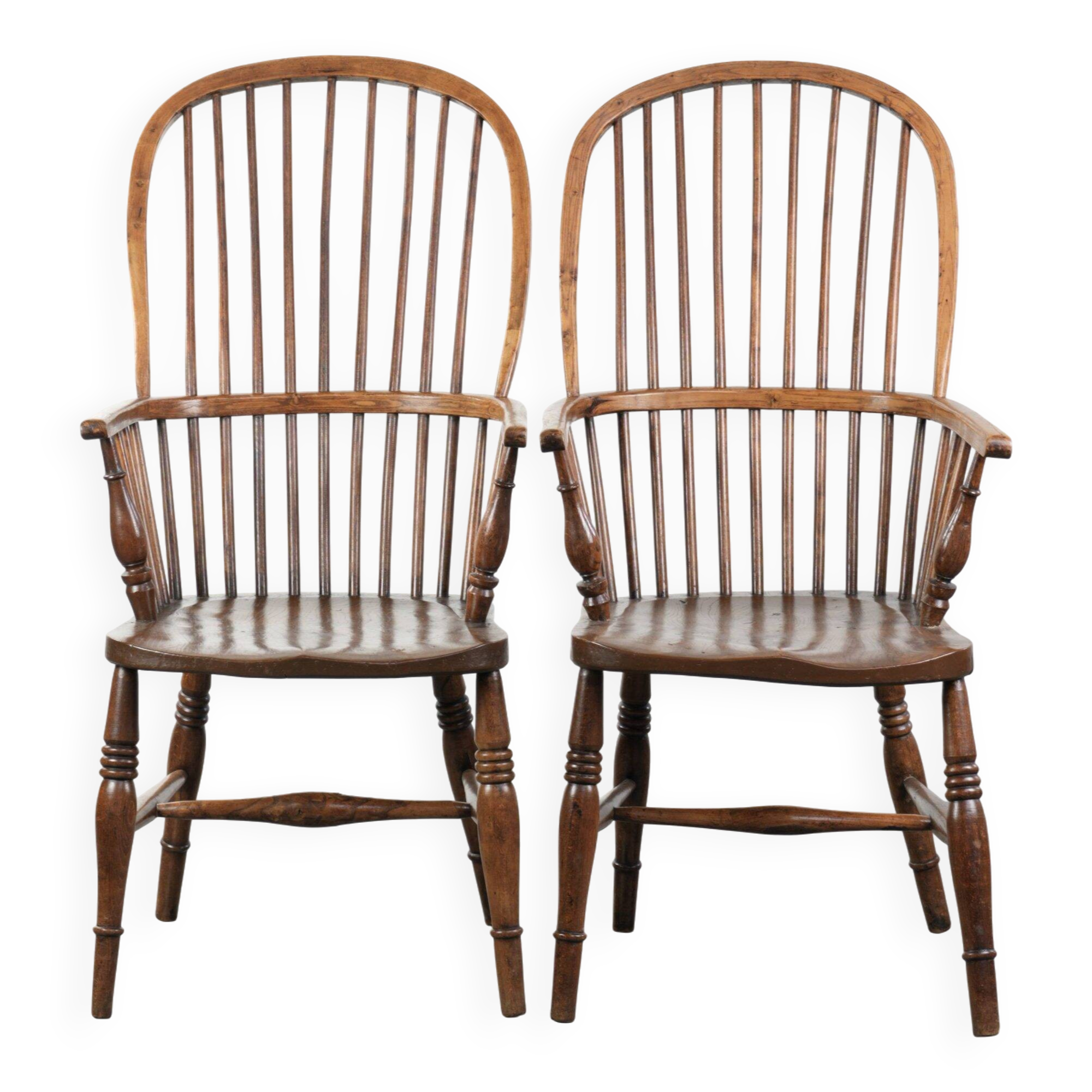 ensemble de deux chaises stickback Windsor anglaises antiques du 19e siècle