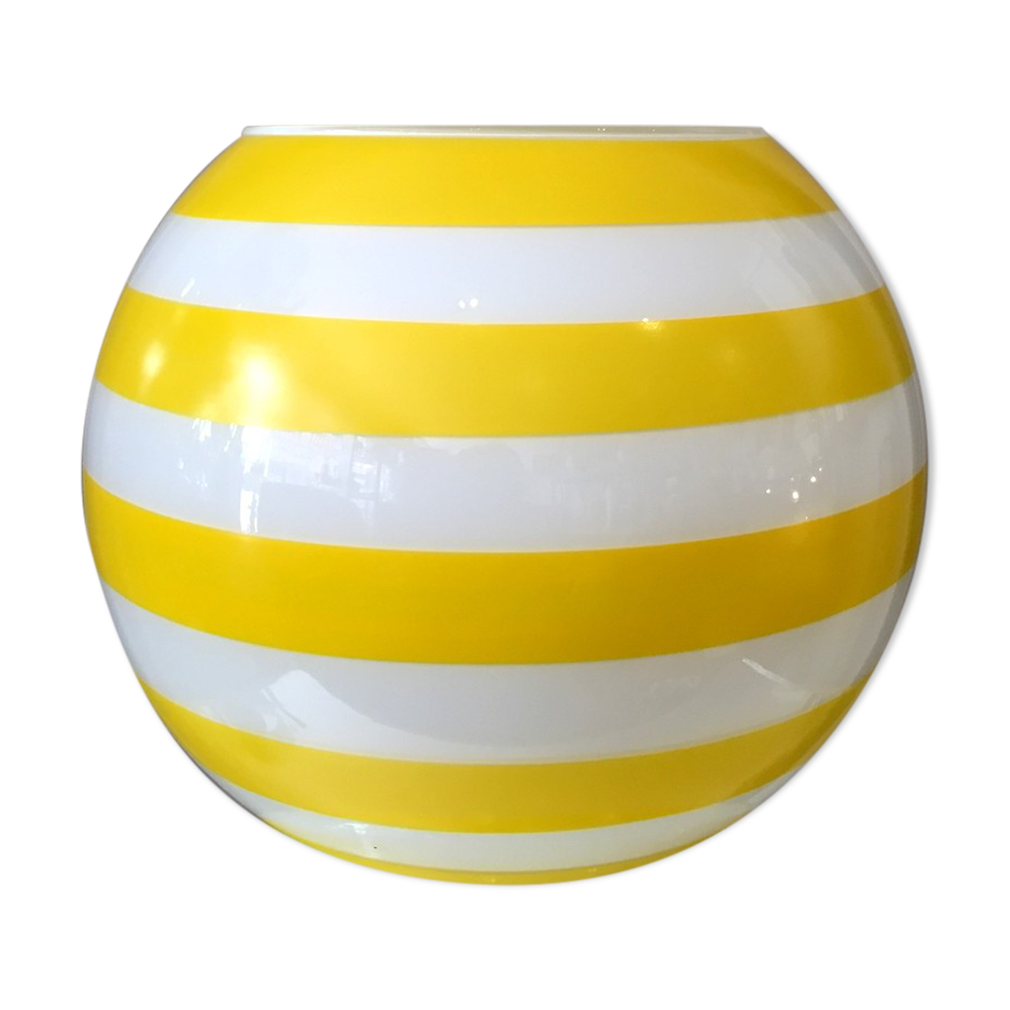 Opaline ball vase stripes bayaderes white and yellow