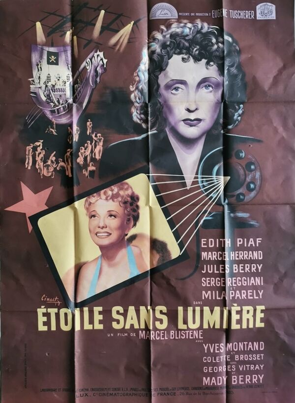 Affiche originale 1945 étoile snas lumière Edith Piaf Cinart Marcel Blistene Reggiani