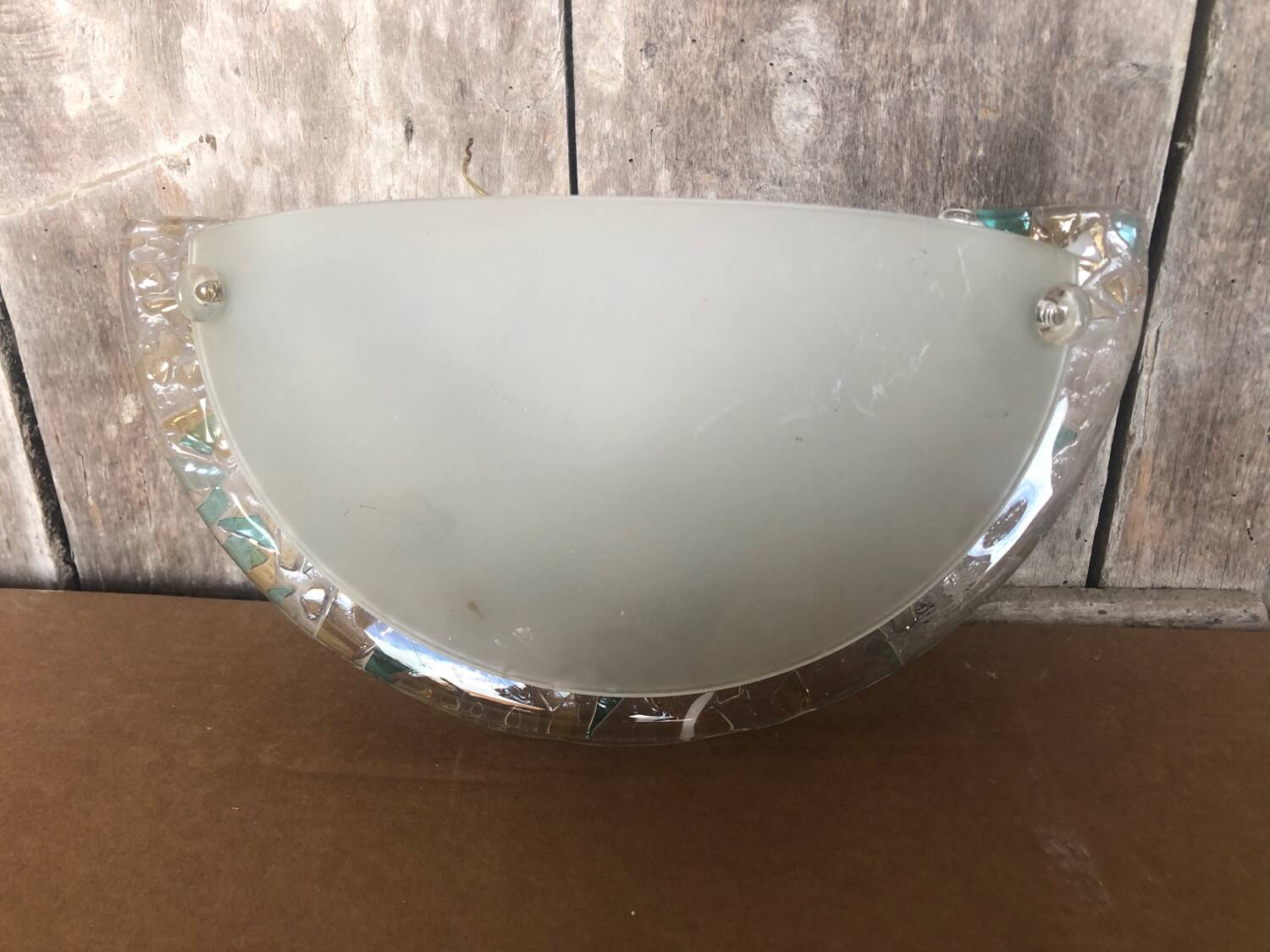 Old half moon wall lamp fabas luce molded glass