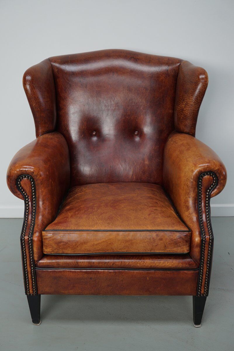 Vintage Dutch club chair in cognac leather, 1970s