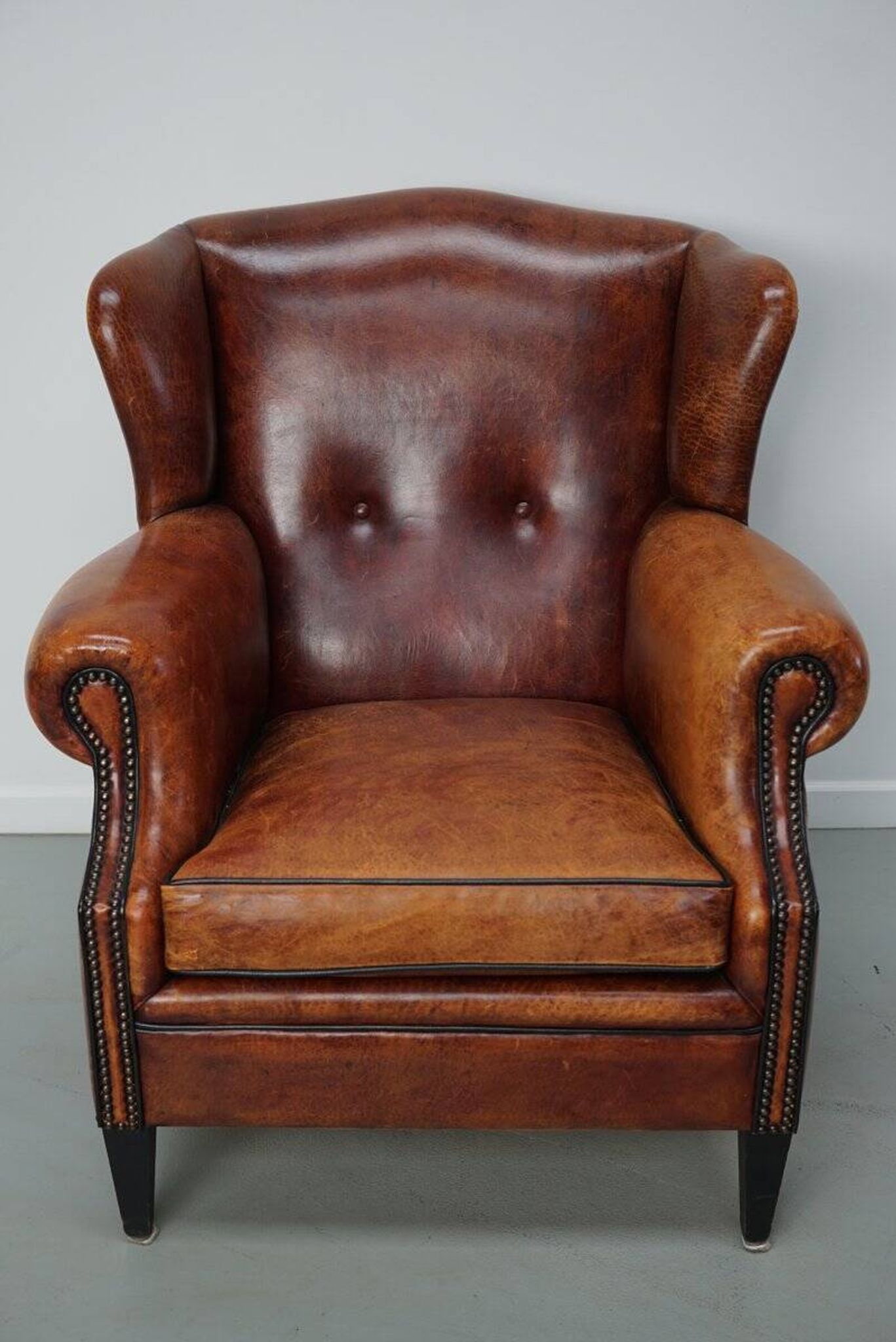 Vintage Dutch club chair in cognac leather, 1970s