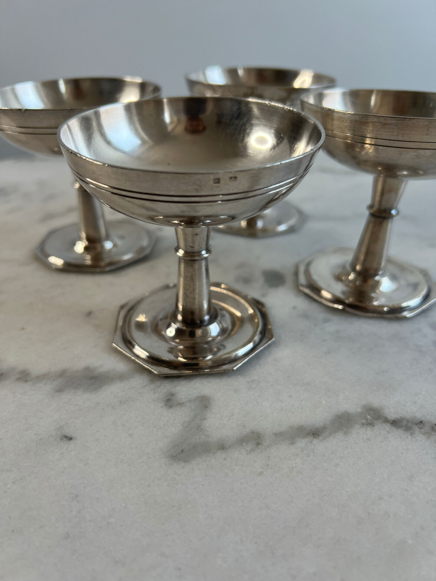 Set of 4 silver-plated ice cream bowls, hallmark, octagonal base, A
