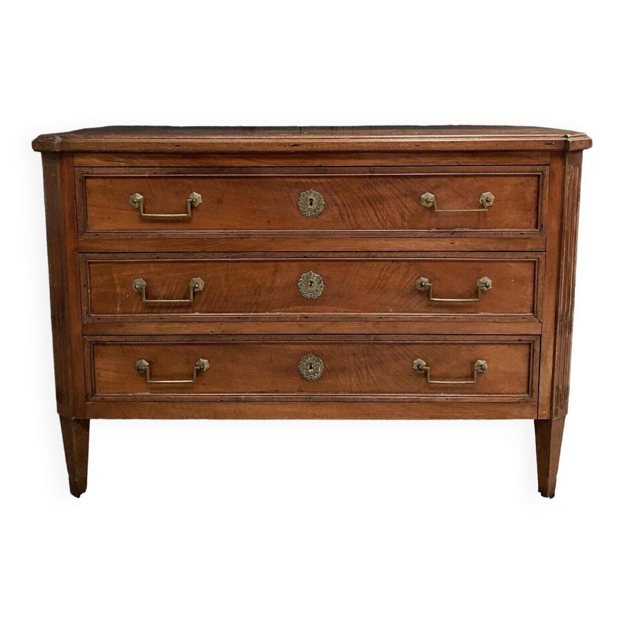 Louis XVI 18th century blond mahogany chest of drawers with three drawers
