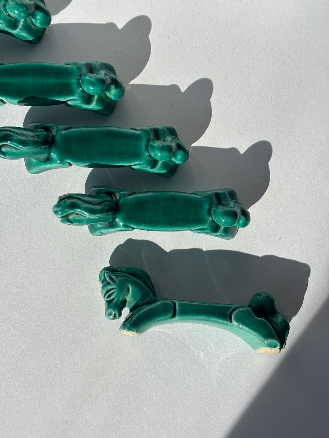 Green ceramic horse knife holder