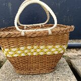 Vintage woven wicker and scoubidou basket
