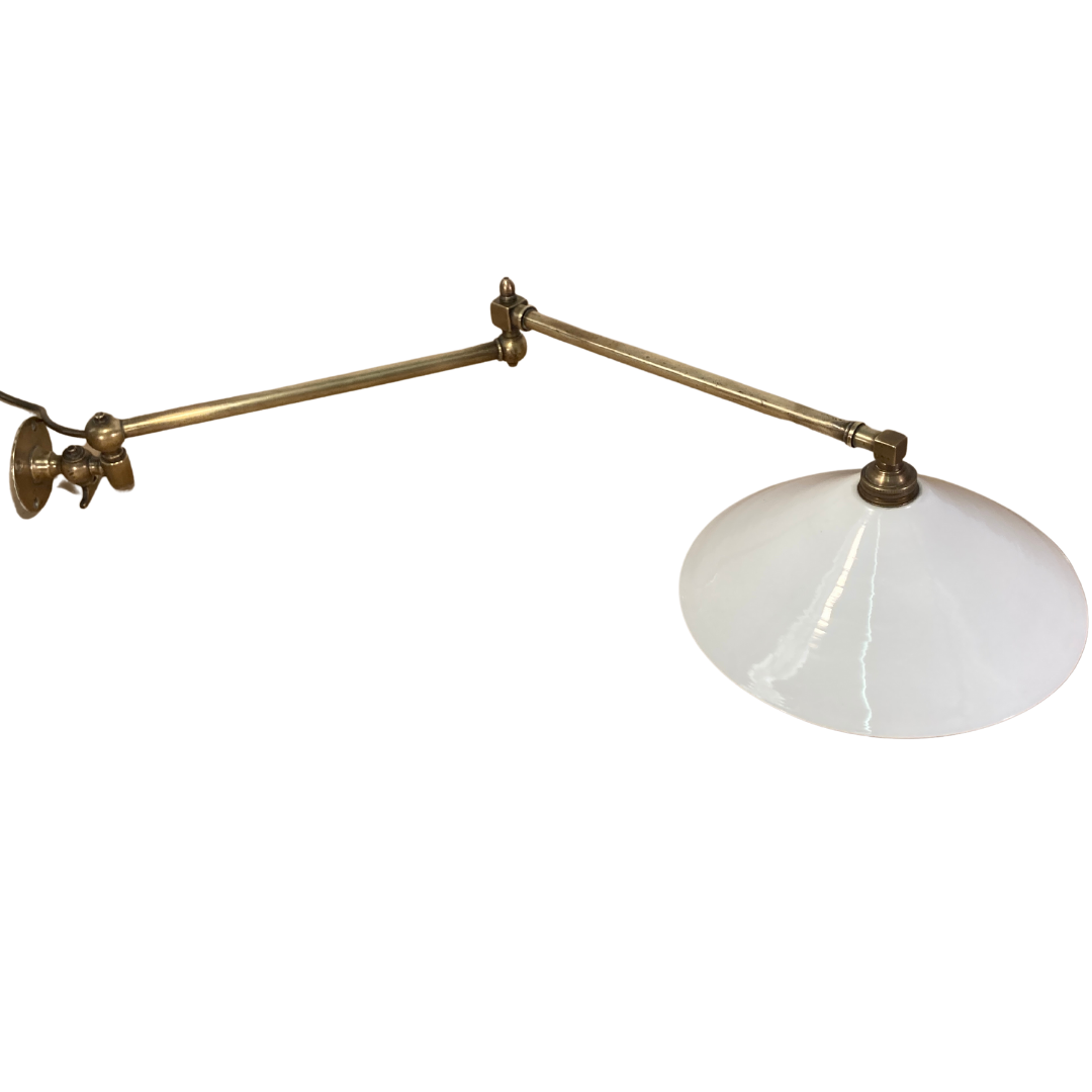 Brass and opaline art deco swing swivel wall lamp