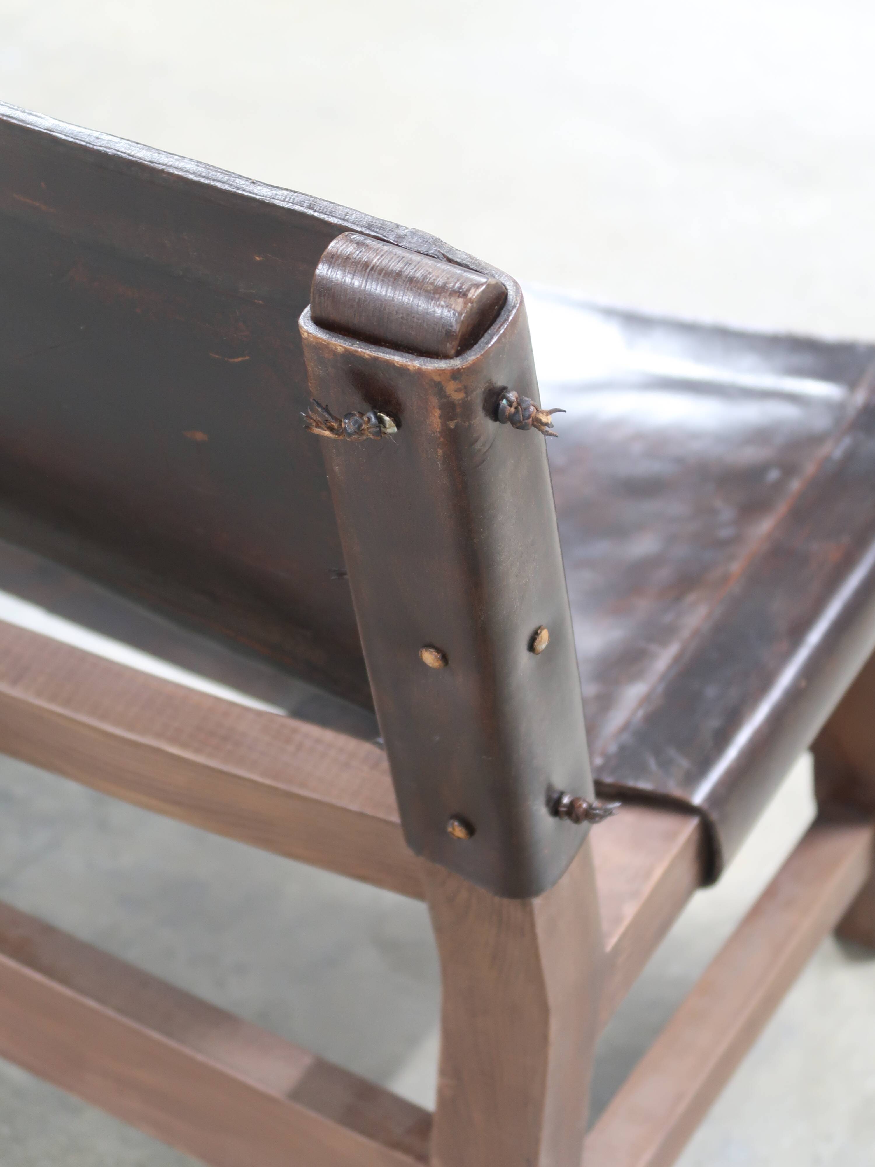 20th century leather and wood bench