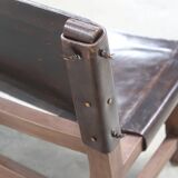 20th century leather and wood bench